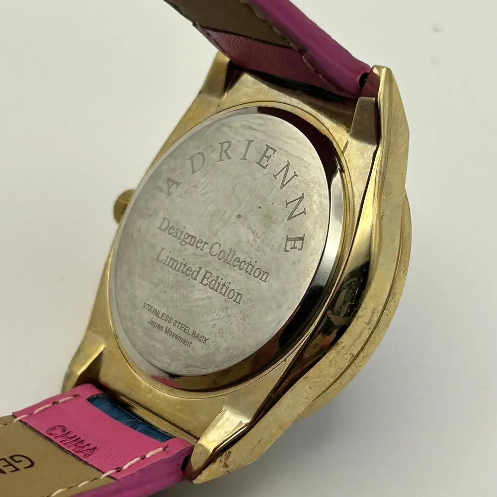 Adrienne Gold Blue Crystal Bezel Pink Blue Leather Working New Battery - Picture 6 of 8